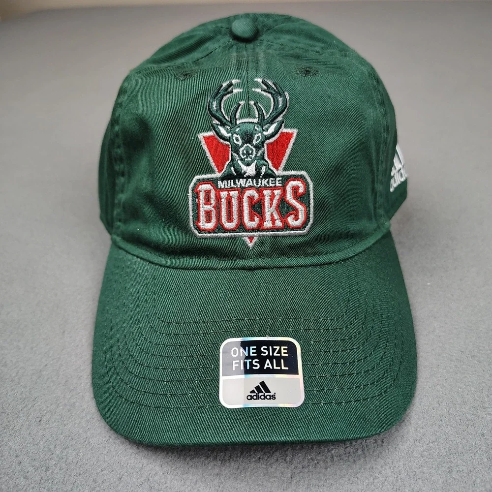 New Milwaukee Bucks Adidas Hat Green Adjustable Slouch Dad Baseball Cap NBA OSFM